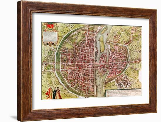 Paris Map from "Civitates Orbis Terrarrum" by Georg Braun and Franz Hogenbergh, French, 1572-1617-Georg Braun-Framed Giclee Print