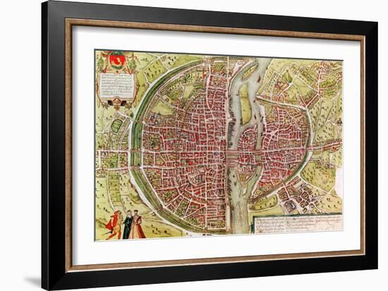 Paris Map from "Civitates Orbis Terrarrum" by Georg Braun and Franz Hogenbergh, French, 1572-1617-Georg Braun-Framed Giclee Print