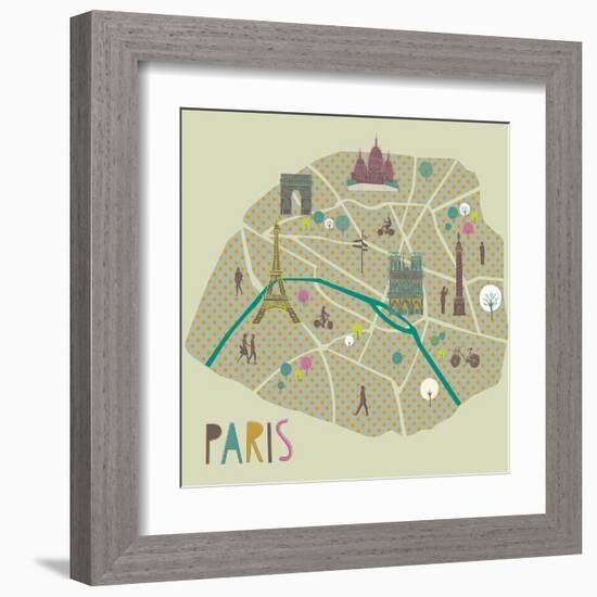 Paris Map Greeting Card Design-Lavandaart-Framed Art Print