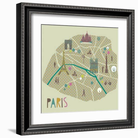 Paris Map Greeting Card Design-Lavandaart-Framed Art Print