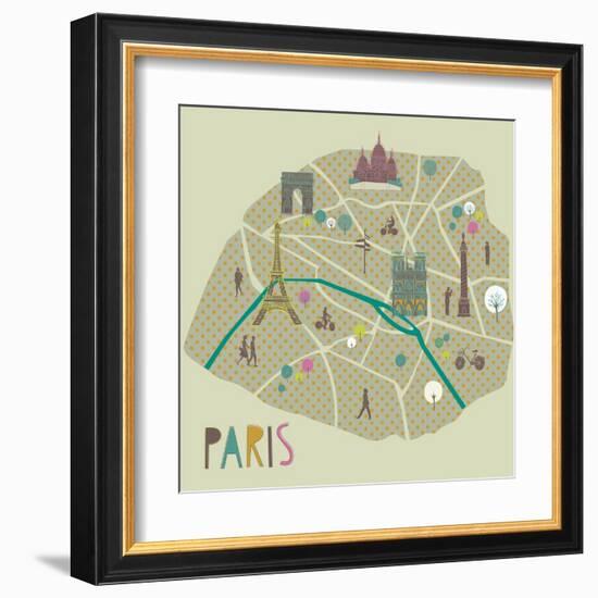 Paris Map Greeting Card Design-Lavandaart-Framed Art Print