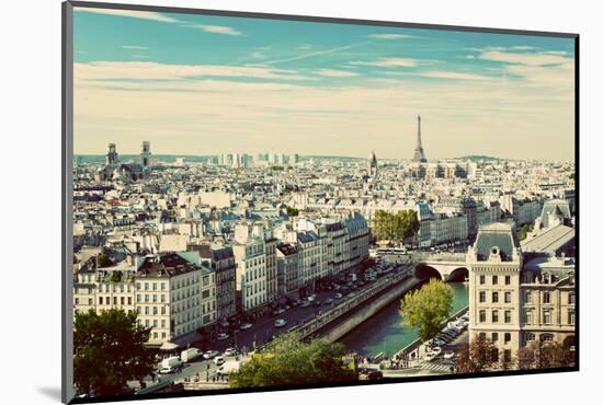 Paris Panorama, France. View on Eiffel Tower and Seine River from Notre Dame Cathedral. Vintage, Re-Michal Bednarek-Mounted Photographic Print