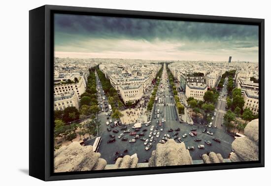 Paris Skyline - Avenue Des Champs-Elysees. View from Arc De Triomphe, Paris, France. Vintage, Retro-Michal Bednarek-Framed Premier Image Canvas