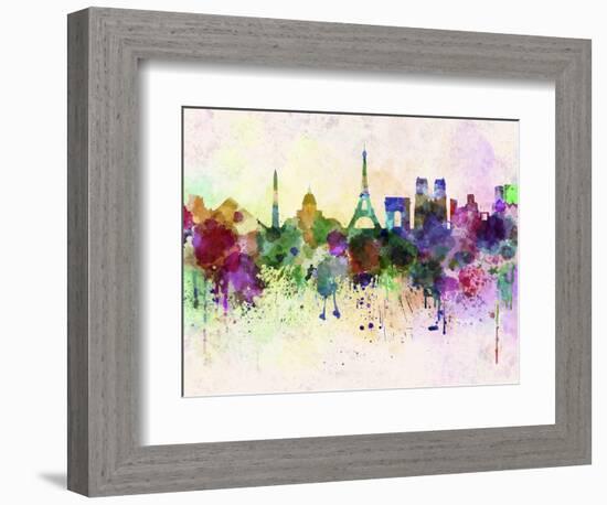 Paris Skyline in Watercolor Background-paulrommer-Framed Premium Giclee Print