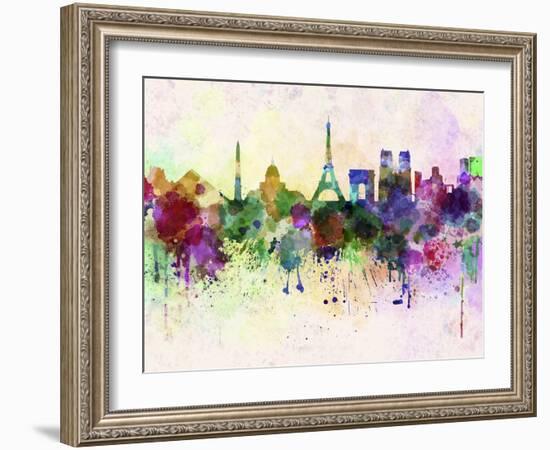 Paris Skyline in Watercolor Background-paulrommer-Framed Art Print