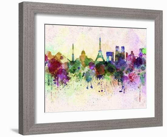 Paris Skyline in Watercolor Background-paulrommer-Framed Art Print