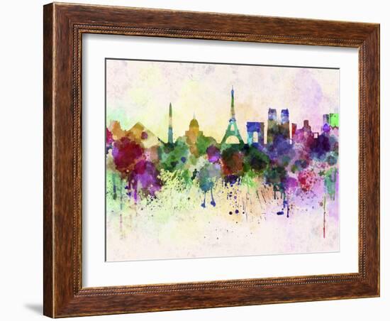 Paris Skyline in Watercolor Background-paulrommer-Framed Art Print