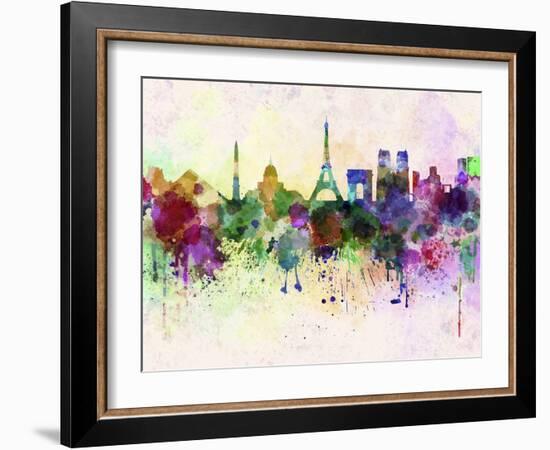 Paris Skyline in Watercolor Background-paulrommer-Framed Art Print