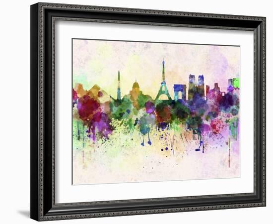 Paris Skyline in Watercolor Background-paulrommer-Framed Art Print