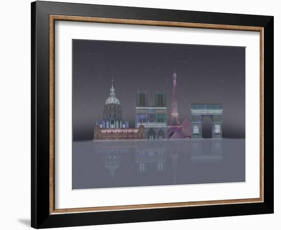 Paris Skyline Night Reflections-Fab Funky-Framed Art Print