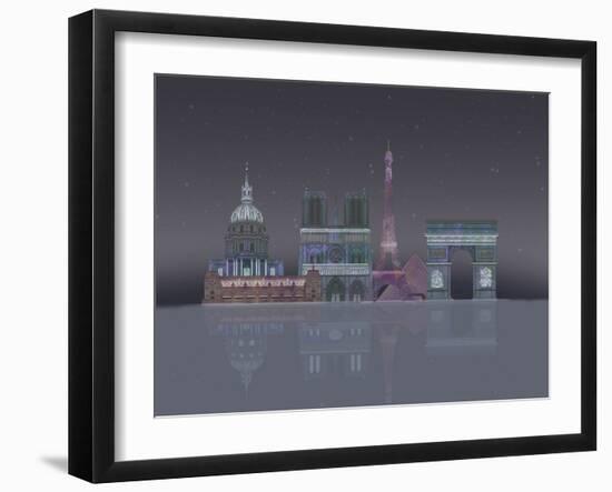 Paris Skyline Night Reflections-Fab Funky-Framed Art Print