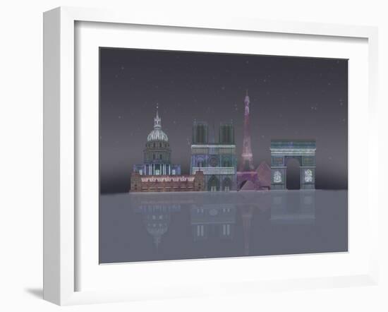 Paris Skyline Night Reflections-Fab Funky-Framed Art Print