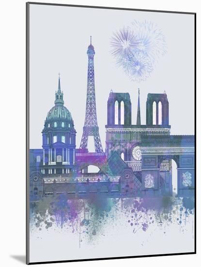 Paris Skyline Watercolour Splash Blue-Fab Funky-Mounted Art Print