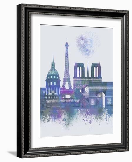 Paris Skyline Watercolour Splash Blue-Fab Funky-Framed Art Print