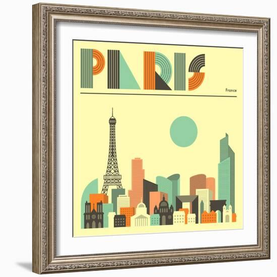 Paris Skyline-Jazzberry Blue-Framed Art Print