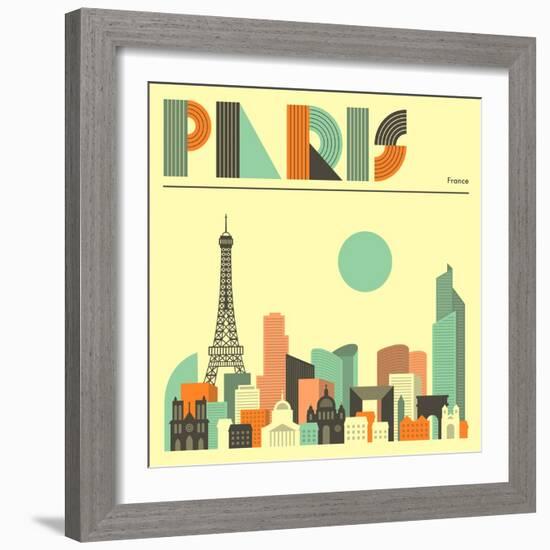 Paris Skyline-Jazzberry Blue-Framed Art Print