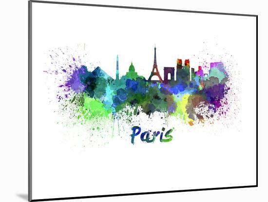 Paris Splatter Skyline Aquarel-null-Mounted Art Print