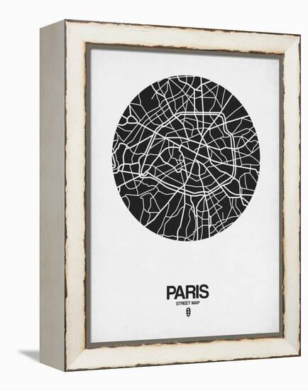 Paris Street Map Black on White-NaxArt-Framed Stretched Canvas