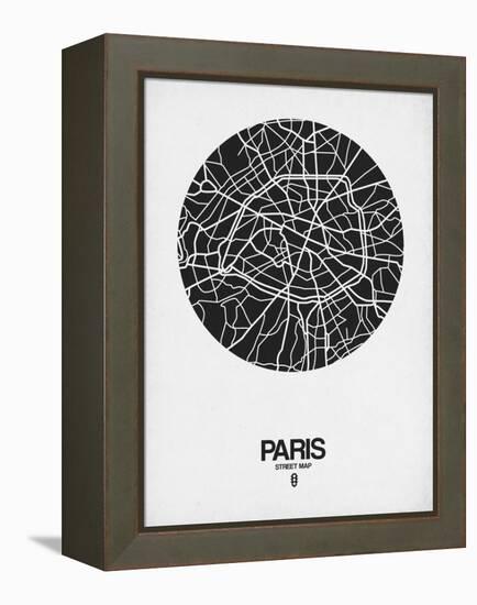 Paris Street Map Black on White-NaxArt-Framed Stretched Canvas