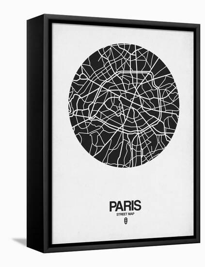 Paris Street Map Black on White-NaxArt-Framed Stretched Canvas