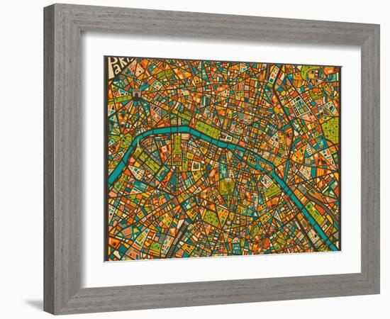 Paris Street Map-Jazzberry Blue-Framed Art Print