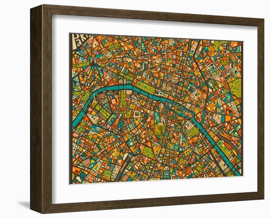 Paris Street Map-Jazzberry Blue-Framed Art Print