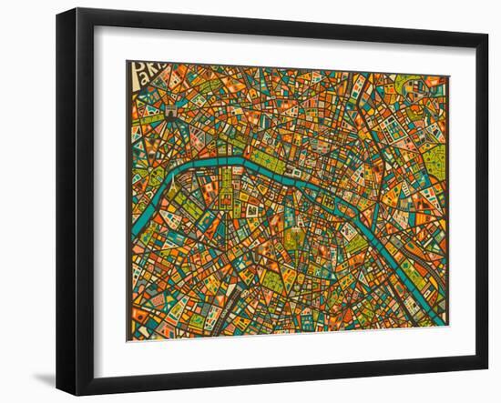 Paris Street Map-Jazzberry Blue-Framed Art Print