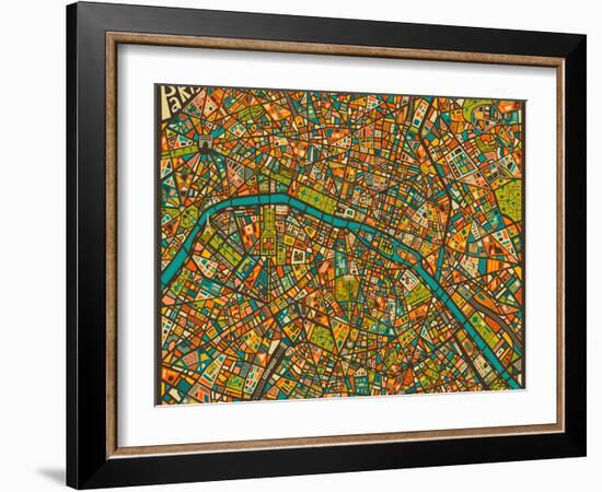 Paris Street Map-Jazzberry Blue-Framed Art Print