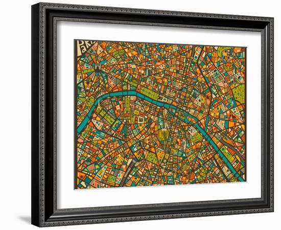 Paris Street Map-Jazzberry Blue-Framed Art Print