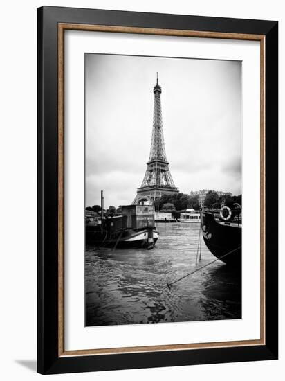 Paris sur Seine Collection - Barges along River Seine with Eiffel Tower III-Philippe Hugonnard-Framed Photographic Print