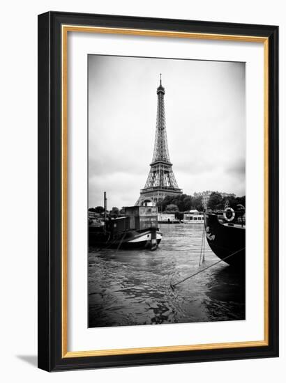 Paris sur Seine Collection - Barges along River Seine with Eiffel Tower III-Philippe Hugonnard-Framed Photographic Print