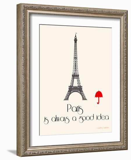 Paris Travel Poster With Eiffel Tower-Jan Weiss-Framed Art Print