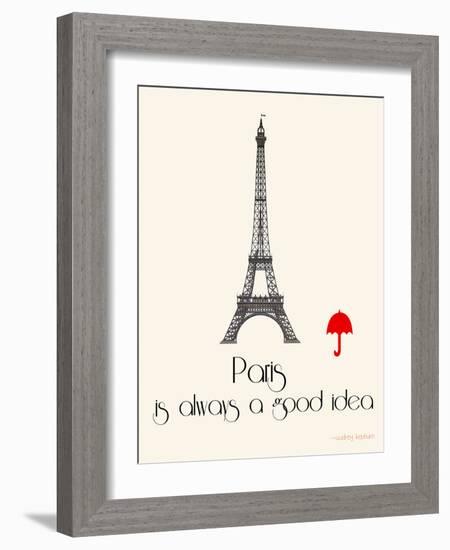 Paris Travel Poster With Eiffel Tower-Jan Weiss-Framed Art Print