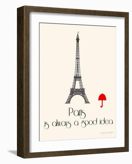 Paris Travel Poster With Eiffel Tower-Jan Weiss-Framed Art Print