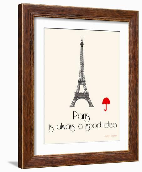 Paris Travel Poster With Eiffel Tower-Jan Weiss-Framed Art Print