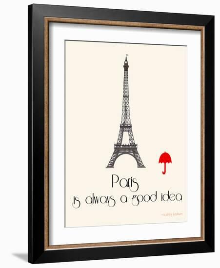 Paris Travel Poster With Eiffel Tower-Jan Weiss-Framed Art Print