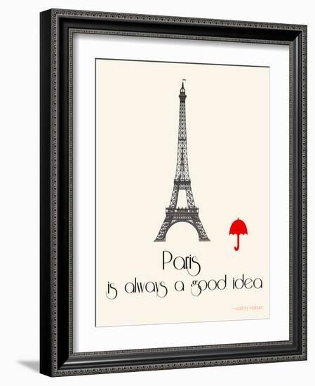 Paris Travel Poster With Eiffel Tower-Jan Weiss-Framed Art Print