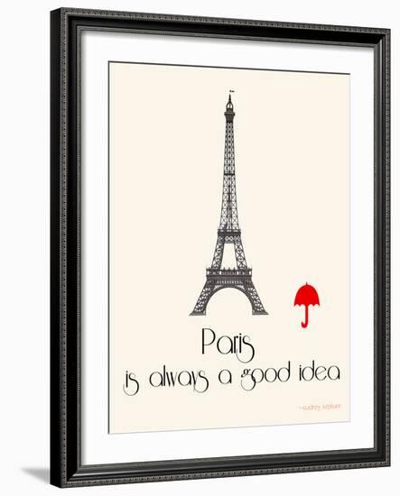 Paris Travel Poster With Eiffel Tower-Jan Weiss-Framed Art Print