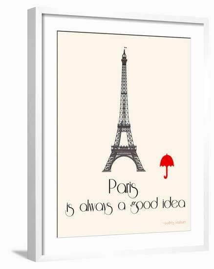 Paris Travel Poster With Eiffel Tower-Jan Weiss-Framed Art Print