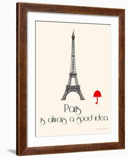 Paris Travel Poster With Eiffel Tower-Jan Weiss-Framed Art Print