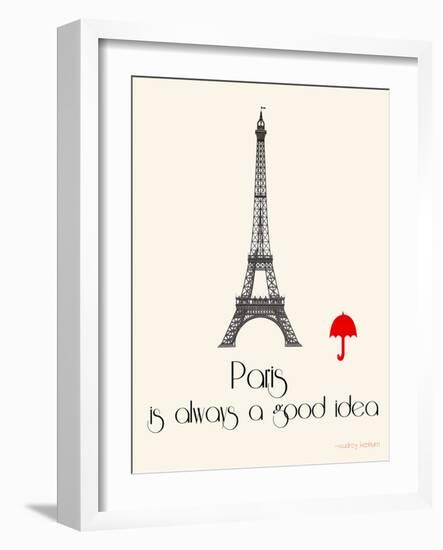 Paris Travel Poster With Eiffel Tower-Jan Weiss-Framed Premium Giclee Print