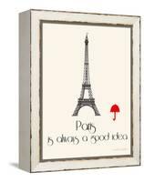 Paris Travel Poster With Eiffel Tower-Jan Weiss-Framed Stretched Canvas