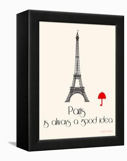 Paris Travel Poster With Eiffel Tower-Jan Weiss-Framed Stretched Canvas