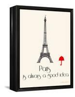 Paris Travel Poster With Eiffel Tower-Jan Weiss-Framed Stretched Canvas
