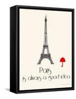 Paris Travel Poster With Eiffel Tower-Jan Weiss-Framed Stretched Canvas