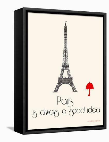 Paris Travel Poster With Eiffel Tower-Jan Weiss-Framed Stretched Canvas