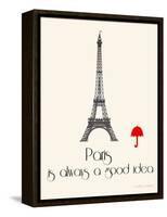Paris Travel Poster With Eiffel Tower-Jan Weiss-Framed Stretched Canvas