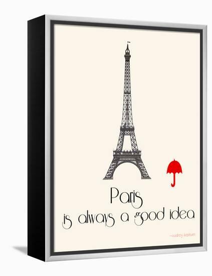 Paris Travel Poster With Eiffel Tower-Jan Weiss-Framed Stretched Canvas