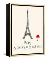 Paris Travel Poster With Eiffel Tower-Jan Weiss-Framed Stretched Canvas