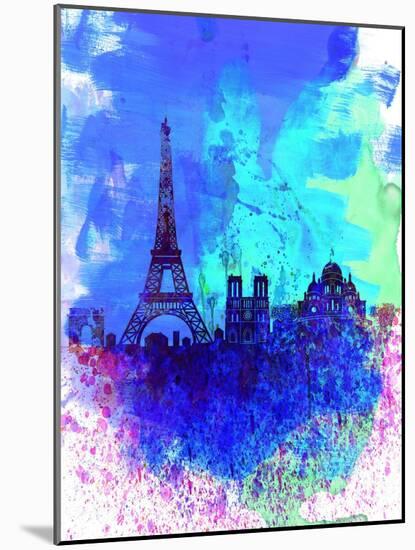 Paris Watercolor Skyline-NaxArt-Mounted Art Print